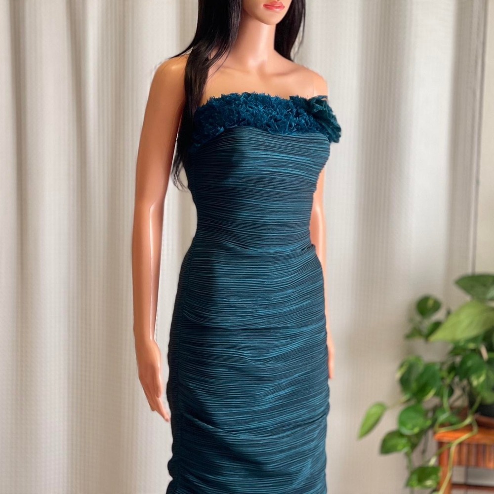 Romeo &‎ Juliet Couture Teal Ruched Strapless Dress Embellished Party Holiday M